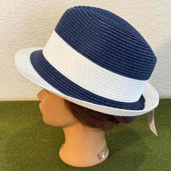 *NEW* AMIANI SUMMER FEDORA NAVY/WHITE - Picture 4 of 6